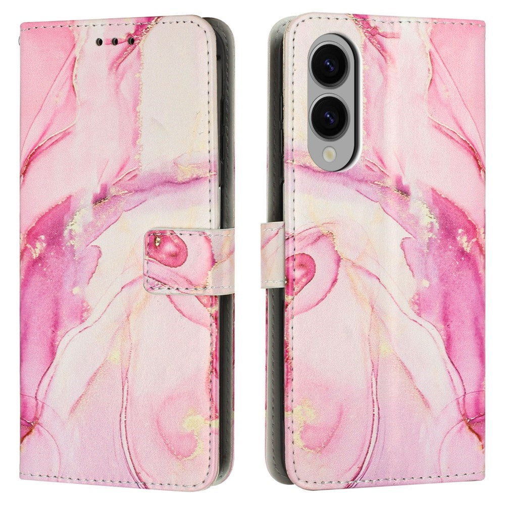 EIDERWOOD Samsung Galaxy S25 Edge Marble Patterned Faux Leather Flip Case with Strap - Pink