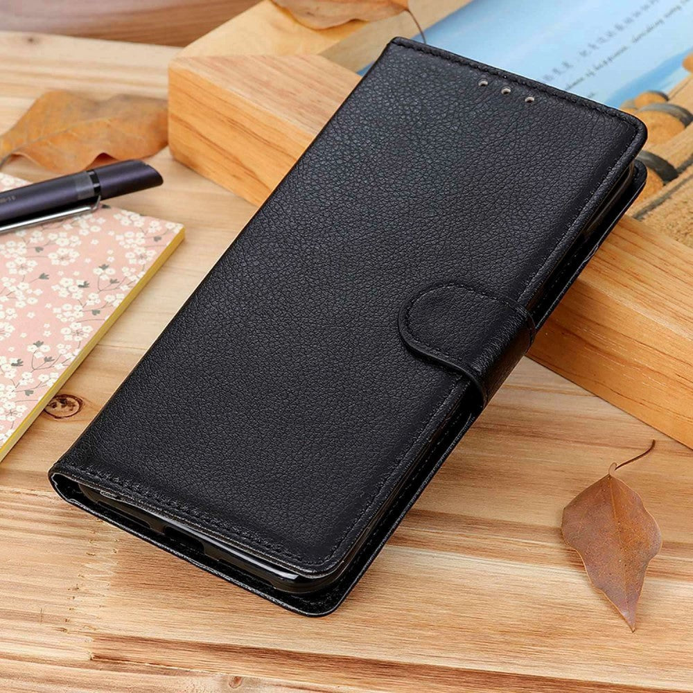 Motorola Moto E22 / E22i Litchi Leather Wallet Case - Black