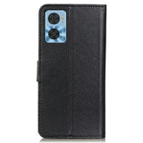 Motorola Moto E22 / E22i Litchi Leather Wallet Case - Black