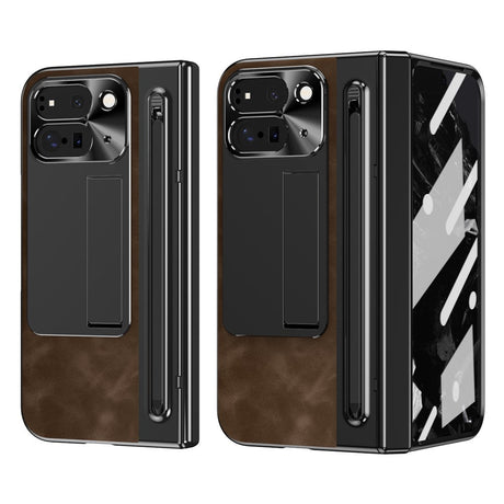 EIDERWOOD Google Pixel 10 Pro Fold Case with Faux Leather Back - Kickstand - Stylus Holder - Black / Brown