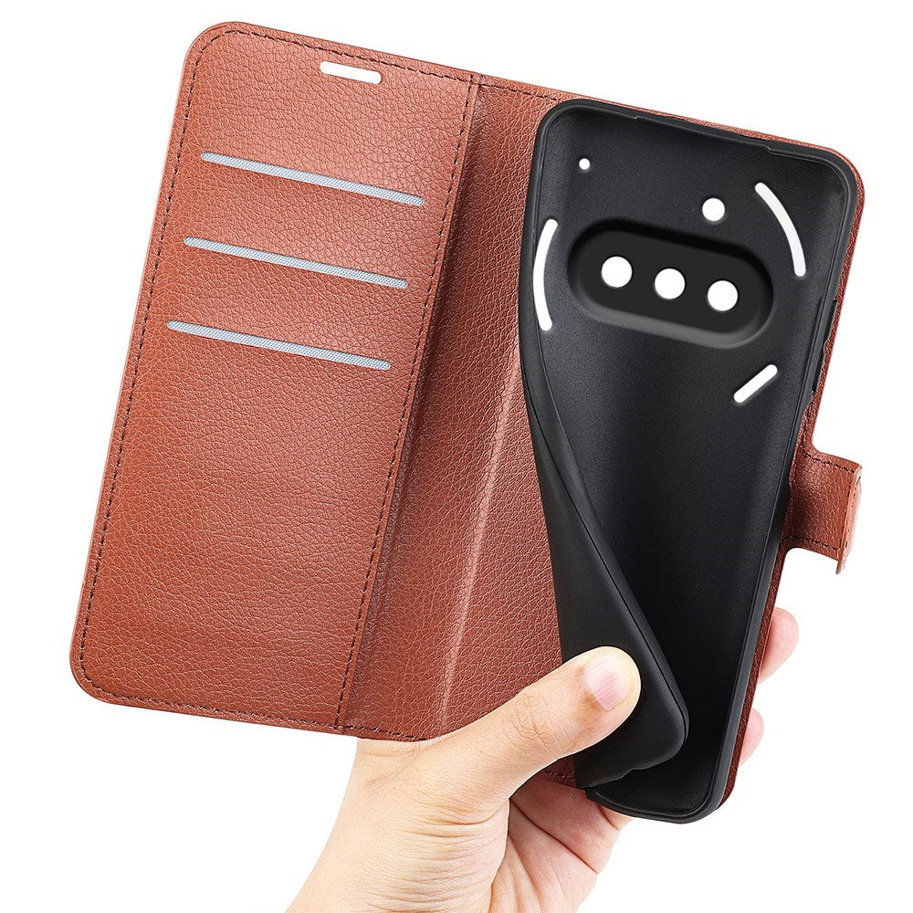 EIDERWOOD Nothing Phone (3a) Faux Leather Flip Case with Cardholder & Stand Function - Brown