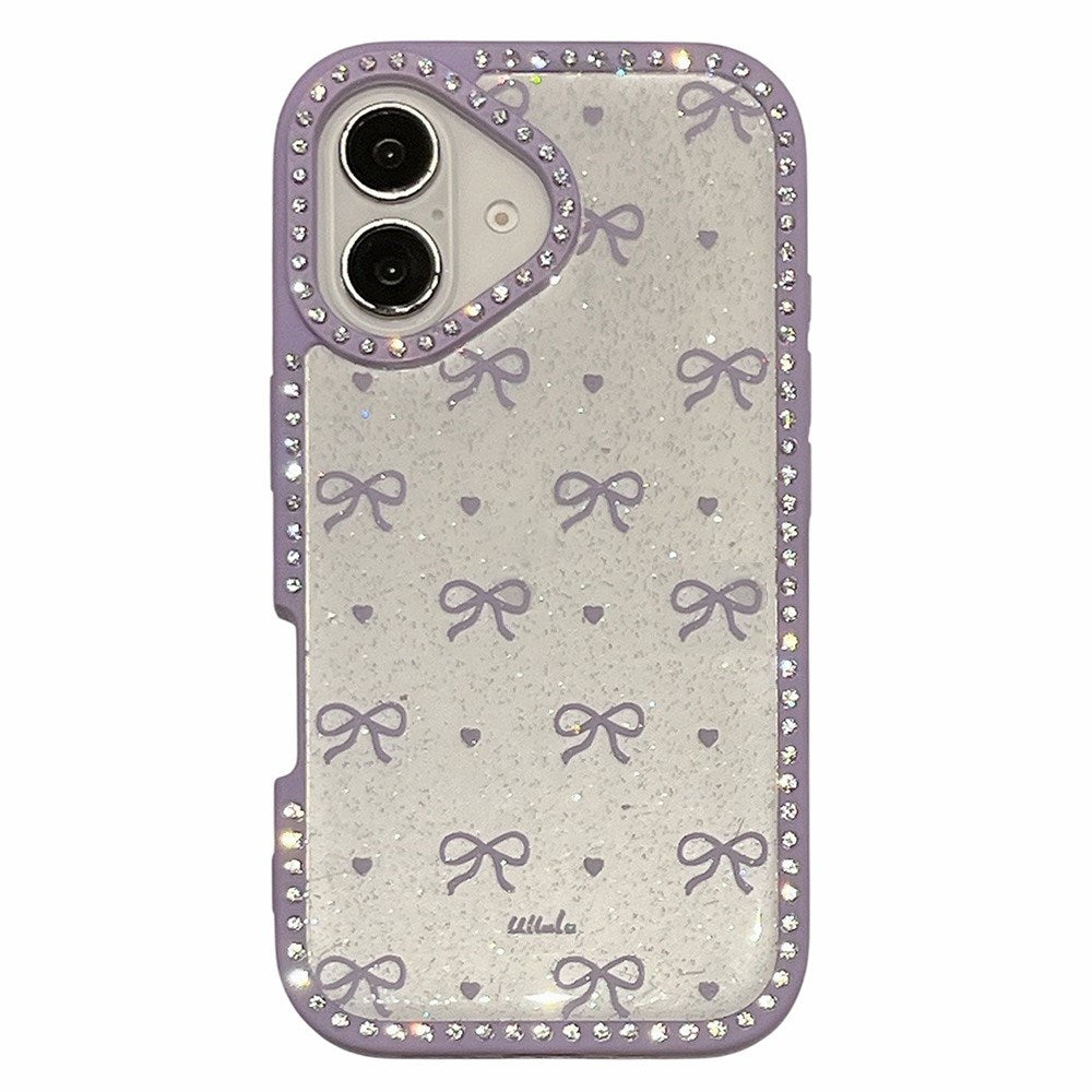 EIDERWOOD iPhone 16 Hybrid Case with Bows and Rhinestones - Transparent / Purple