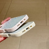 EIDERWOOD iPhone 16 Hybrid Case with 3D Bow and Rhinestones - Transparent / Pink