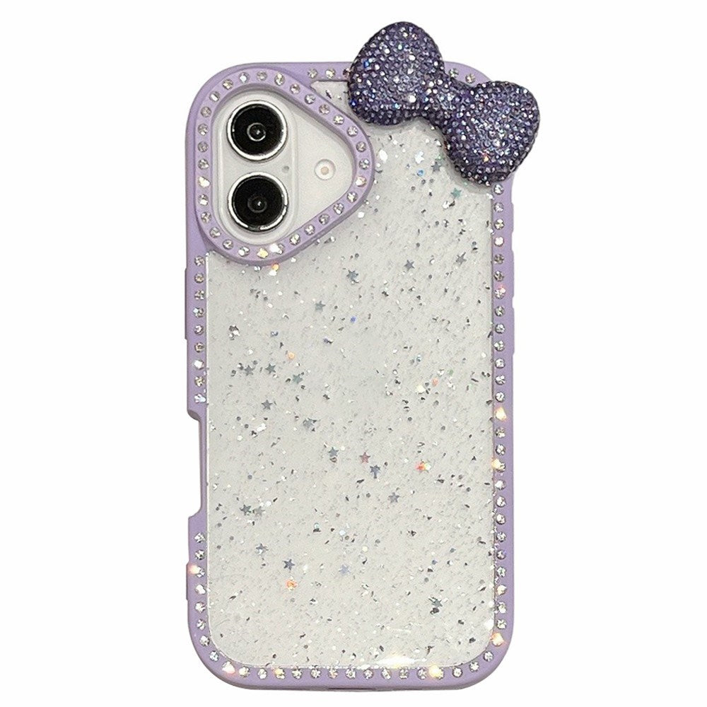 EIDERWOOD iPhone 16 Hybrid Case with 3D Bow and Rhinestones - Transparent / Purple