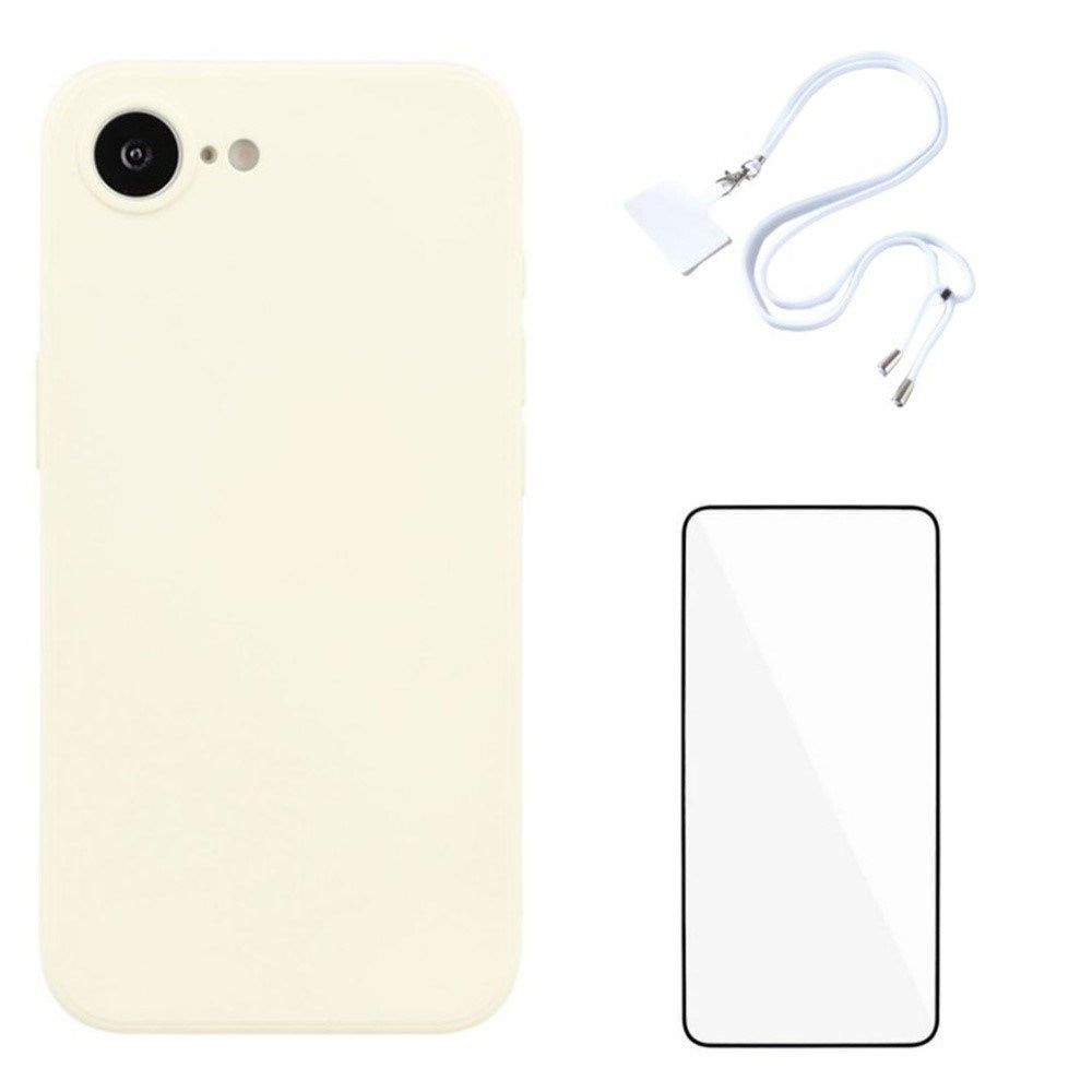 iPhone 16e Set with Flexible Plastic Case - Screen Protector - Lanyard - White