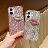 EIDERWOOD iPhone 16 Hybrid Case with Rhinestones & 3D Kiss - White