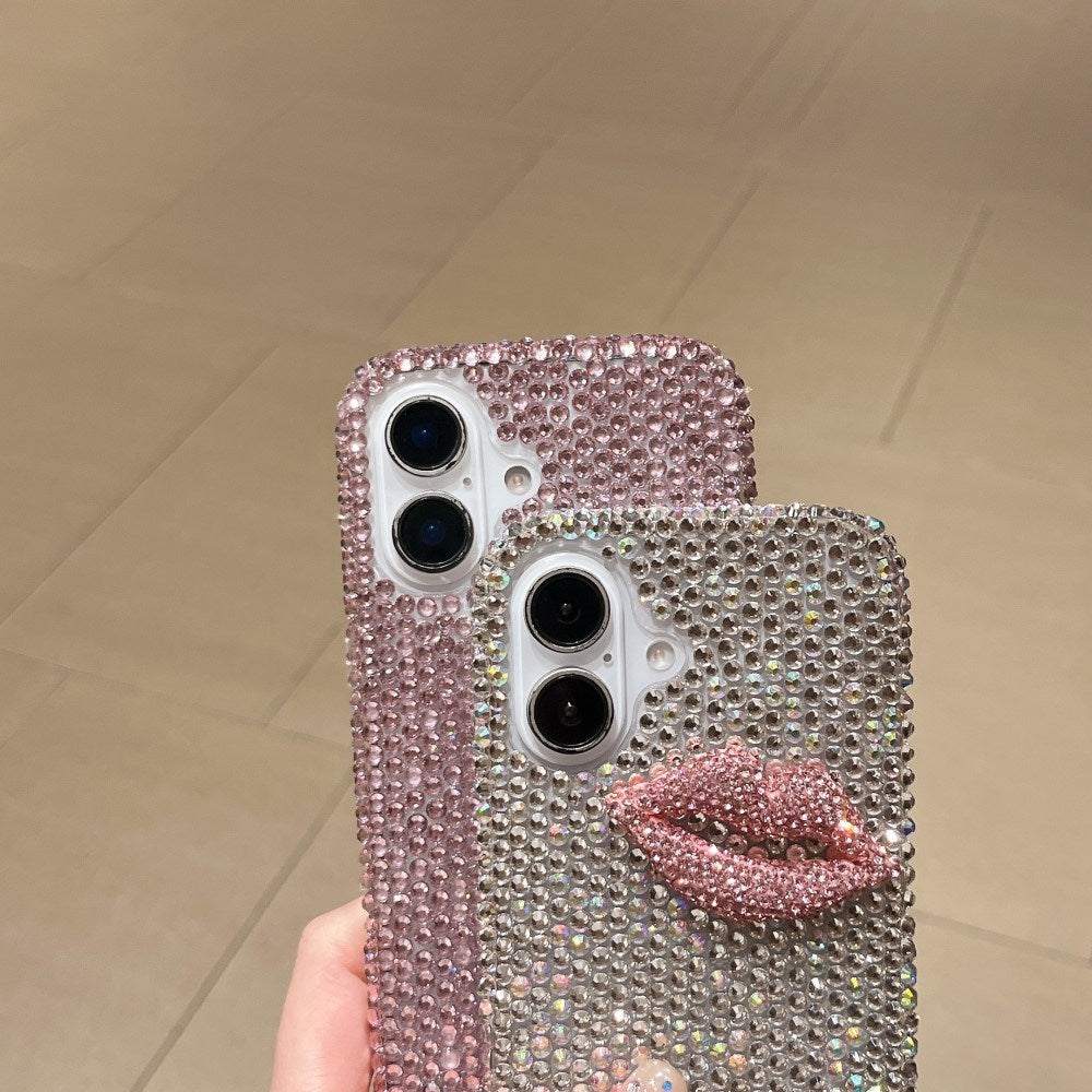EIDERWOOD iPhone 16 Hybrid Case with Rhinestones & 3D Kiss - Pink