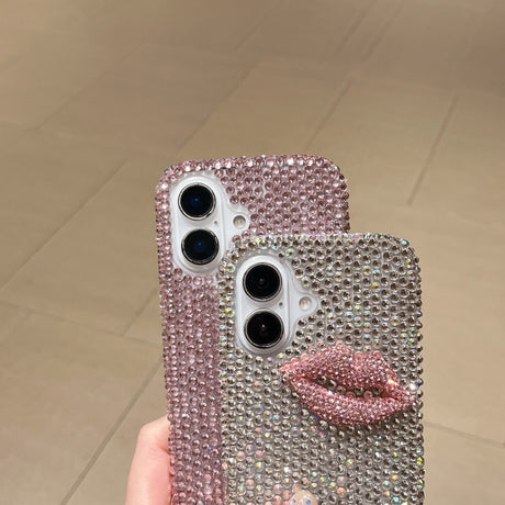 EIDERWOOD iPhone 16 Hybrid Case with Rhinestones & 3D Kiss - Pink