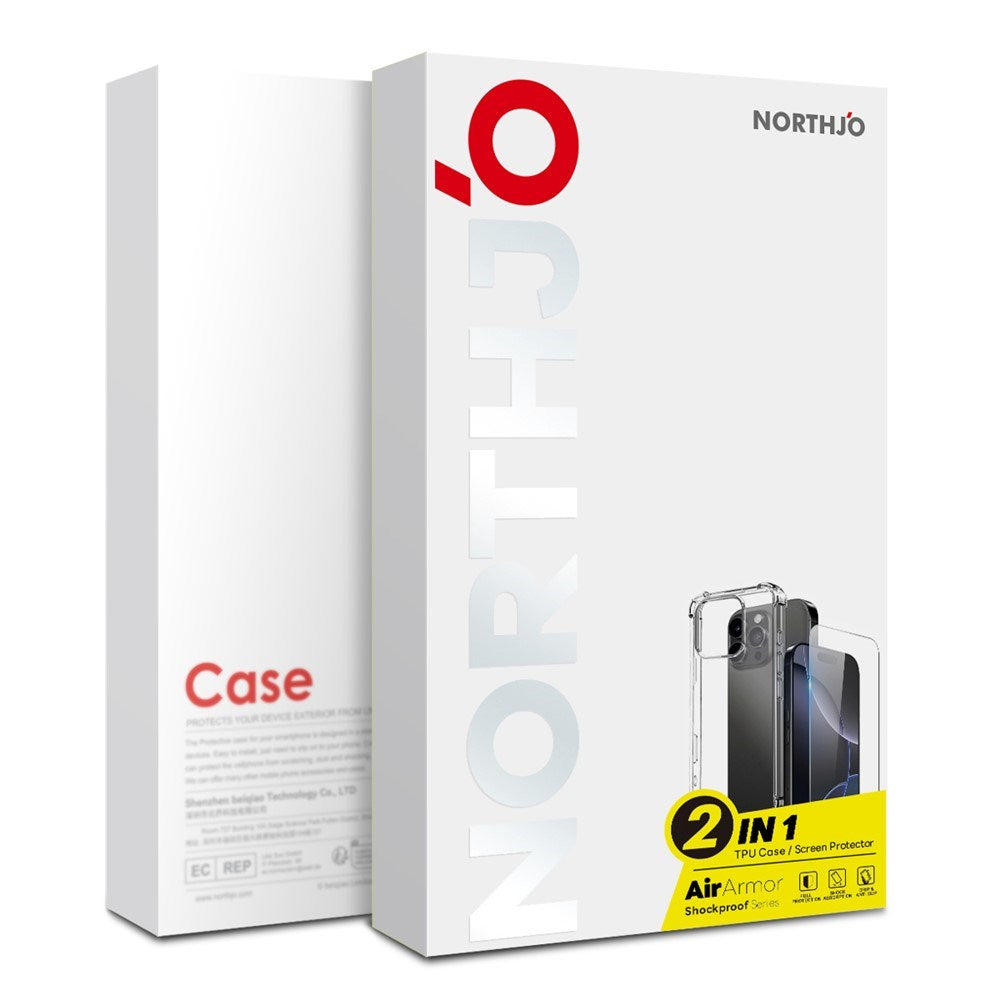 NORTHJO iPhone 15 Pro Max 2-in-1 Protection Set with Shock-Absorbing Flexible Plastic Case & Tempered Screen Protector Glass - Transparent