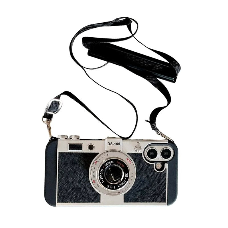 EIDERWOOD iPhone 16 Retro Camera Case with Shoulder Strap - Black