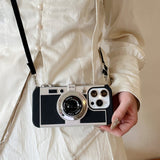 EIDERWOOD iPhone 16 Pro Retro Camera Case with Shoulder Strap - Black