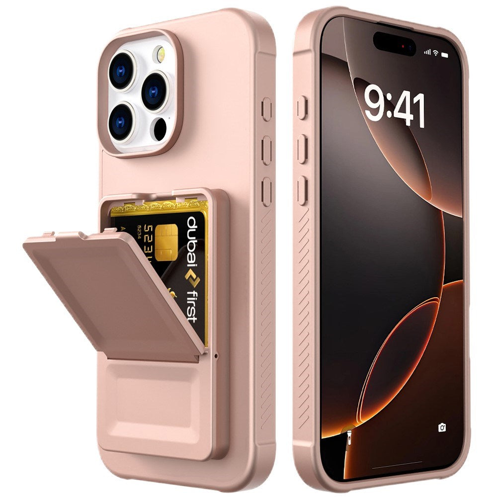 EIDERWOOD iPhone 16 Pro Max Flexible Plastic Case with Card Holder & Built-in Mirror - Rose Gold