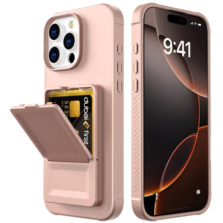 EIDERWOOD iPhone 16 Pro Flexible Plastic Case with Card Holder & Built-in Mirror - Rose Gold