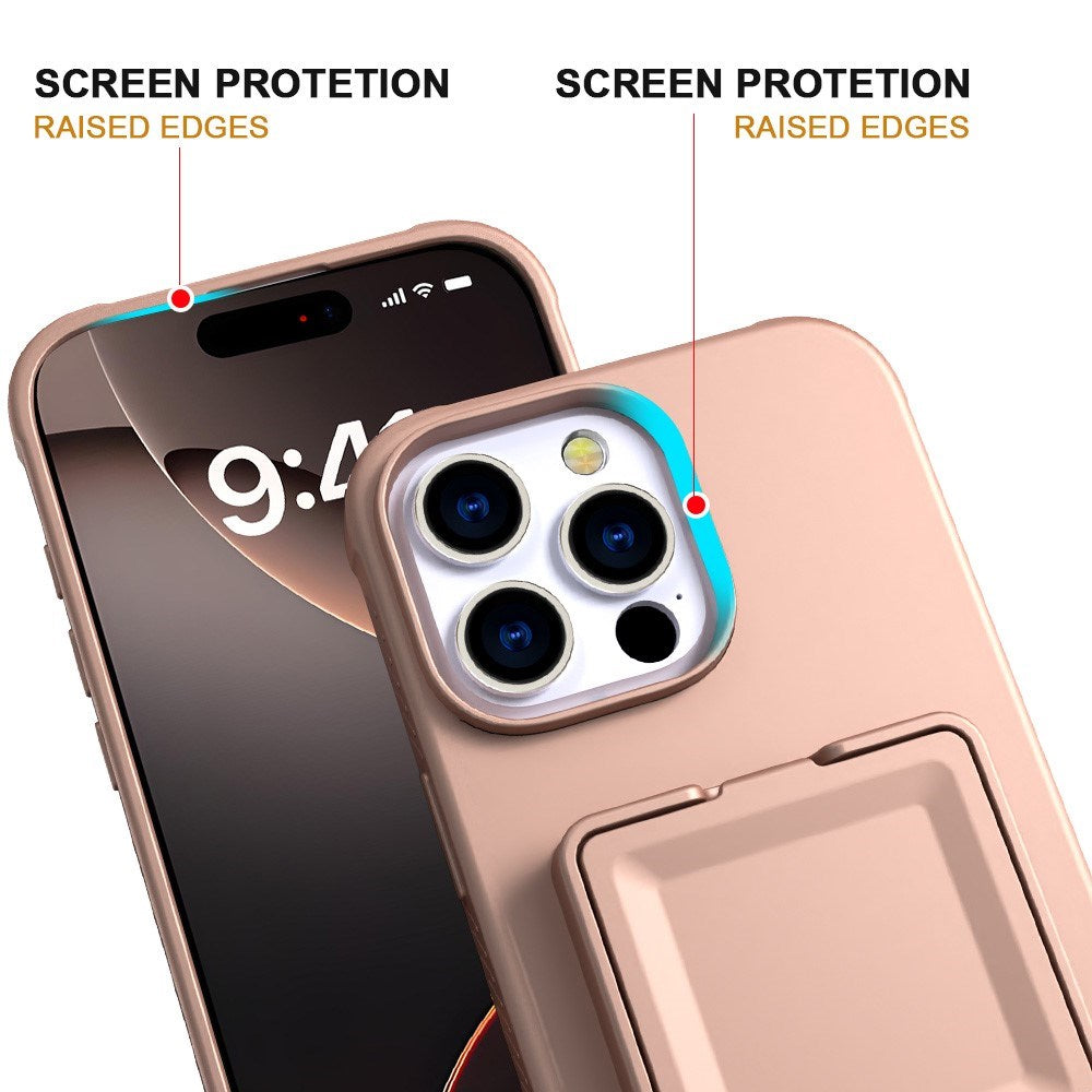 EIDERWOOD iPhone 16 Pro Flexible Plastic Case with Card Holder & Built-in Mirror - Rose Gold