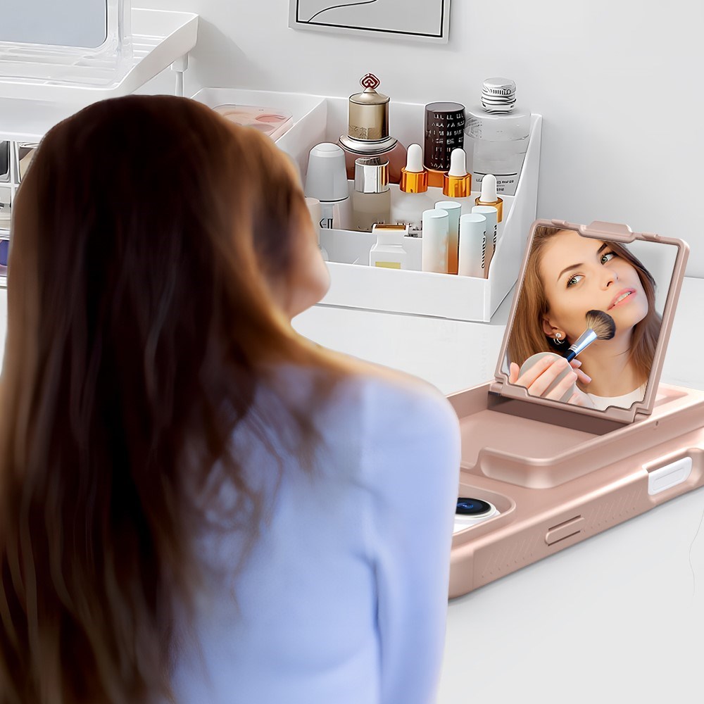 EIDERWOOD iPhone 16 Pro Flexible Plastic Case with Card Holder & Built-in Mirror - Rose Gold