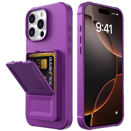 EIDERWOOD iPhone 16 Pro Flexible Plastic Case with Card Holder & Built-in Mirror - Dark Purple