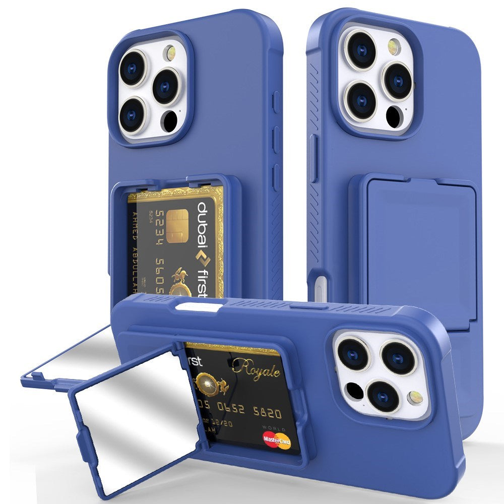 EIDERWOOD iPhone 16 Pro Flexible Plastic Case with Card Holder & Built-in Mirror - Blue