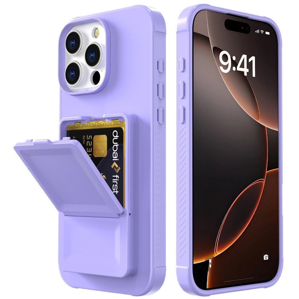 EIDERWOOD iPhone 16 Pro Flexible Plastic Case with Card Holder & Built-in Mirror - Purple