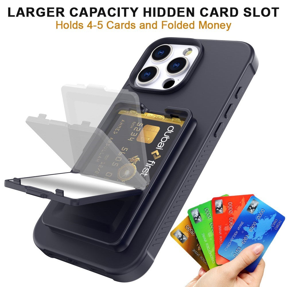 EIDERWOOD iPhone 16 Pro Flexible Plastic Case with Card Holder & Built-in Mirror - Black