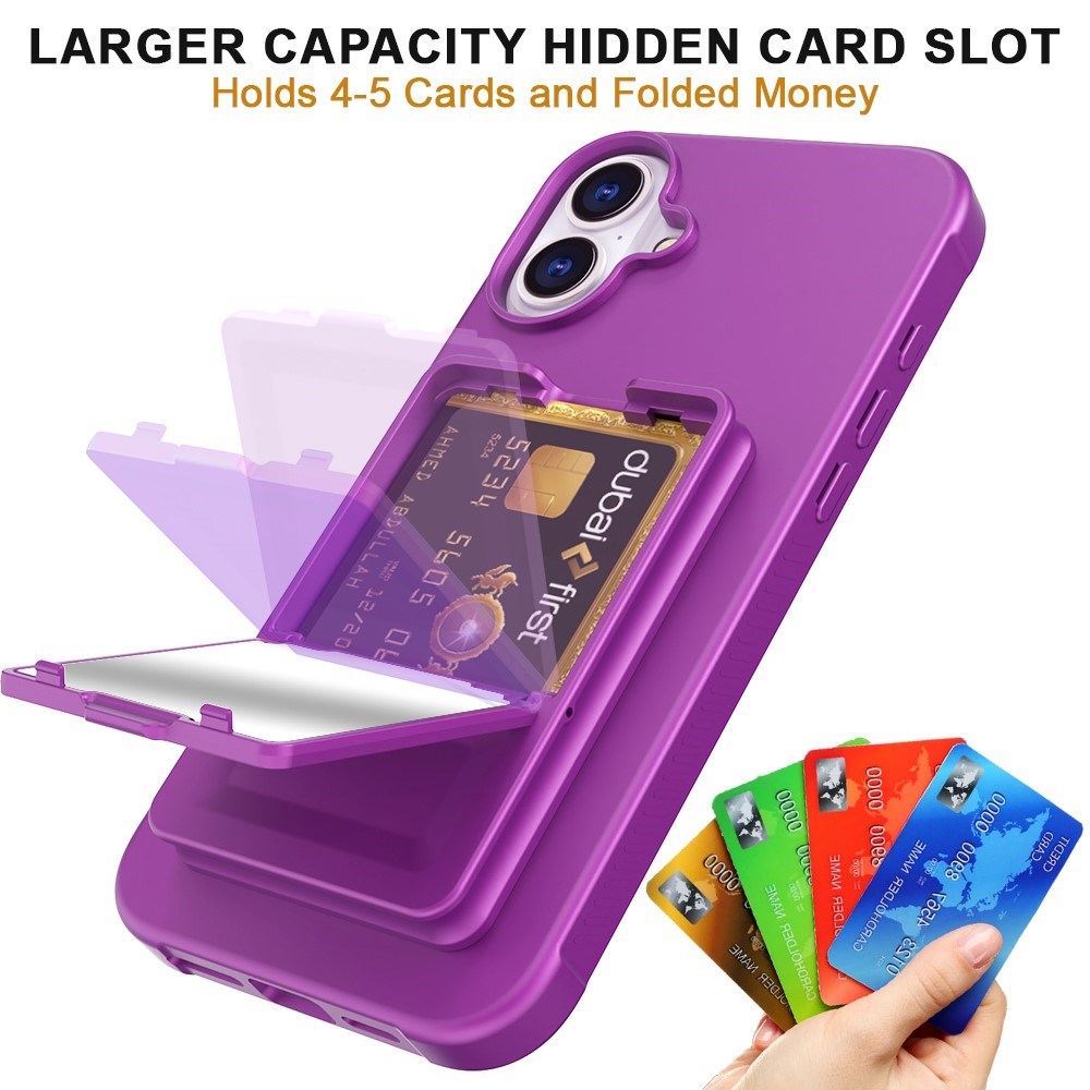 EIDERWOOD iPhone 16 Plus Flexible Plastic Case with Card Holder & Built-in Mirror - Dark Purple