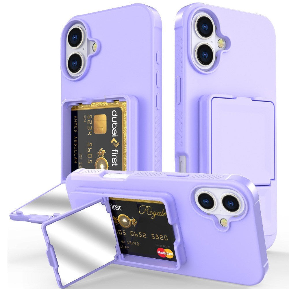 EIDERWOOD iPhone 16 Plus Flexible Plastic Case with Card Holder & Built-in Mirror - Purple