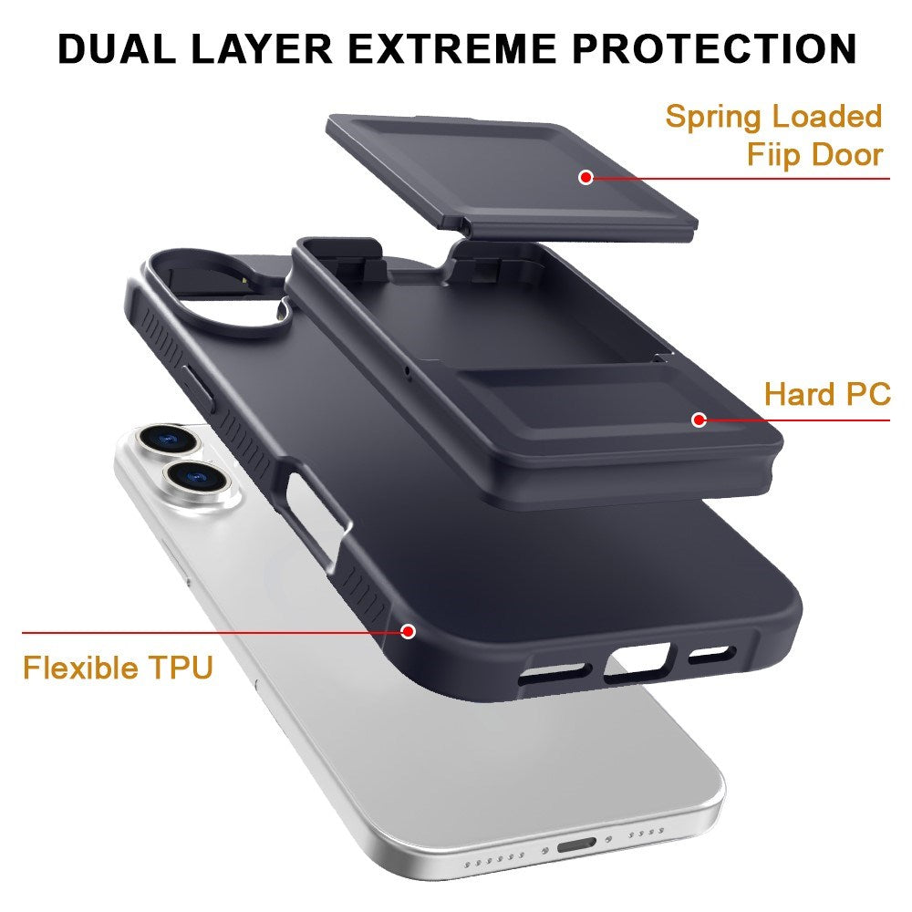 EIDERWOOD iPhone 16 Plus Flexible Plastic Case with Card Holder & Built-in Mirror - Black