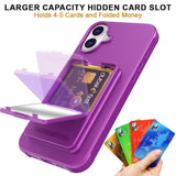 EIDERWOOD iPhone 16  Flexible Plastic Case with Card Holder & Built-in Mirror - Dark Purple
