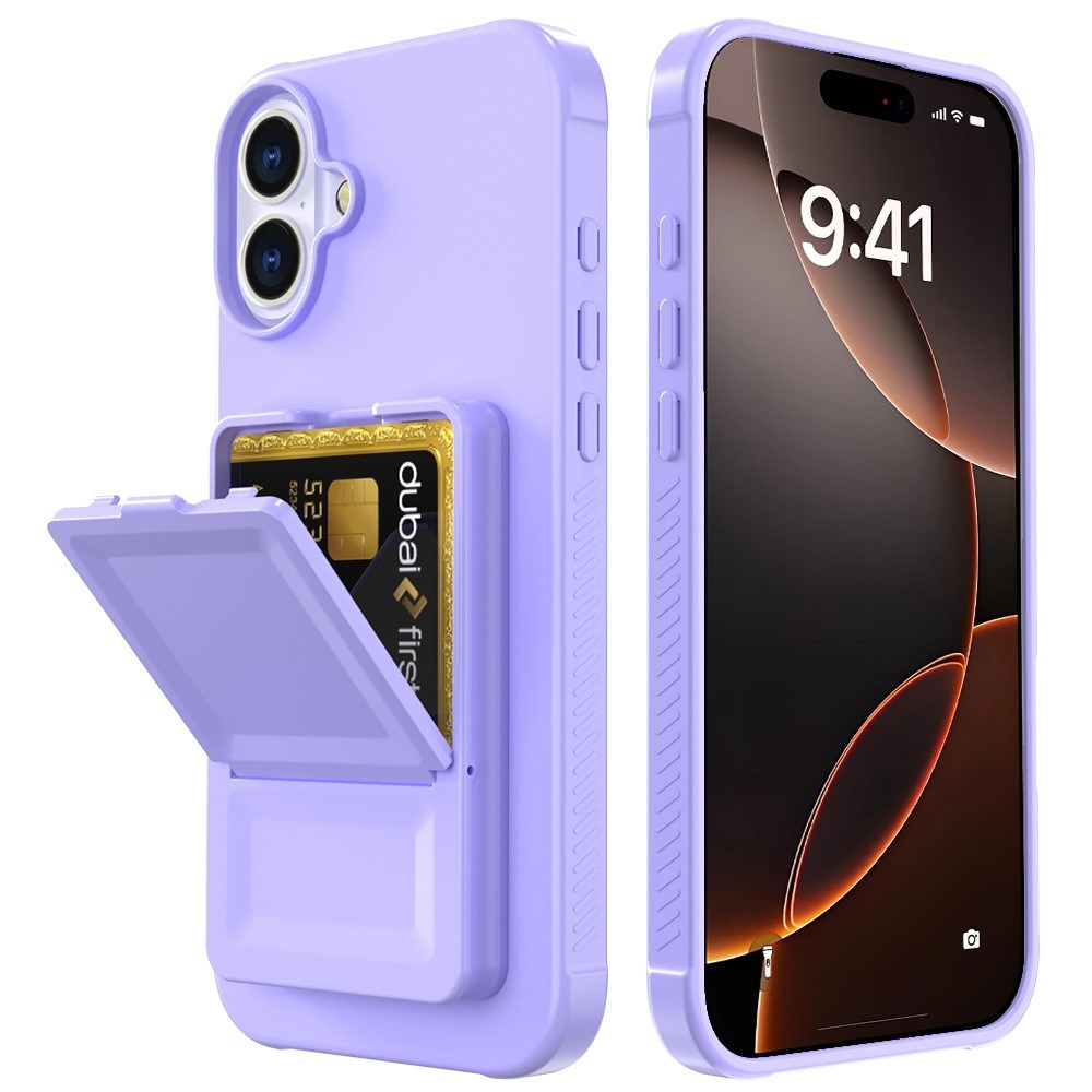 EIDERWOOD iPhone 16  Flexible Plastic Case with Card Holder & Built-in Mirror - Purple
