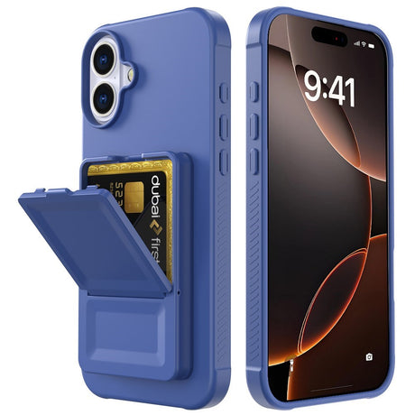 EIDERWOOD iPhone 16  Flexible Plastic Case with Card Holder & Built-in Mirror - Blue