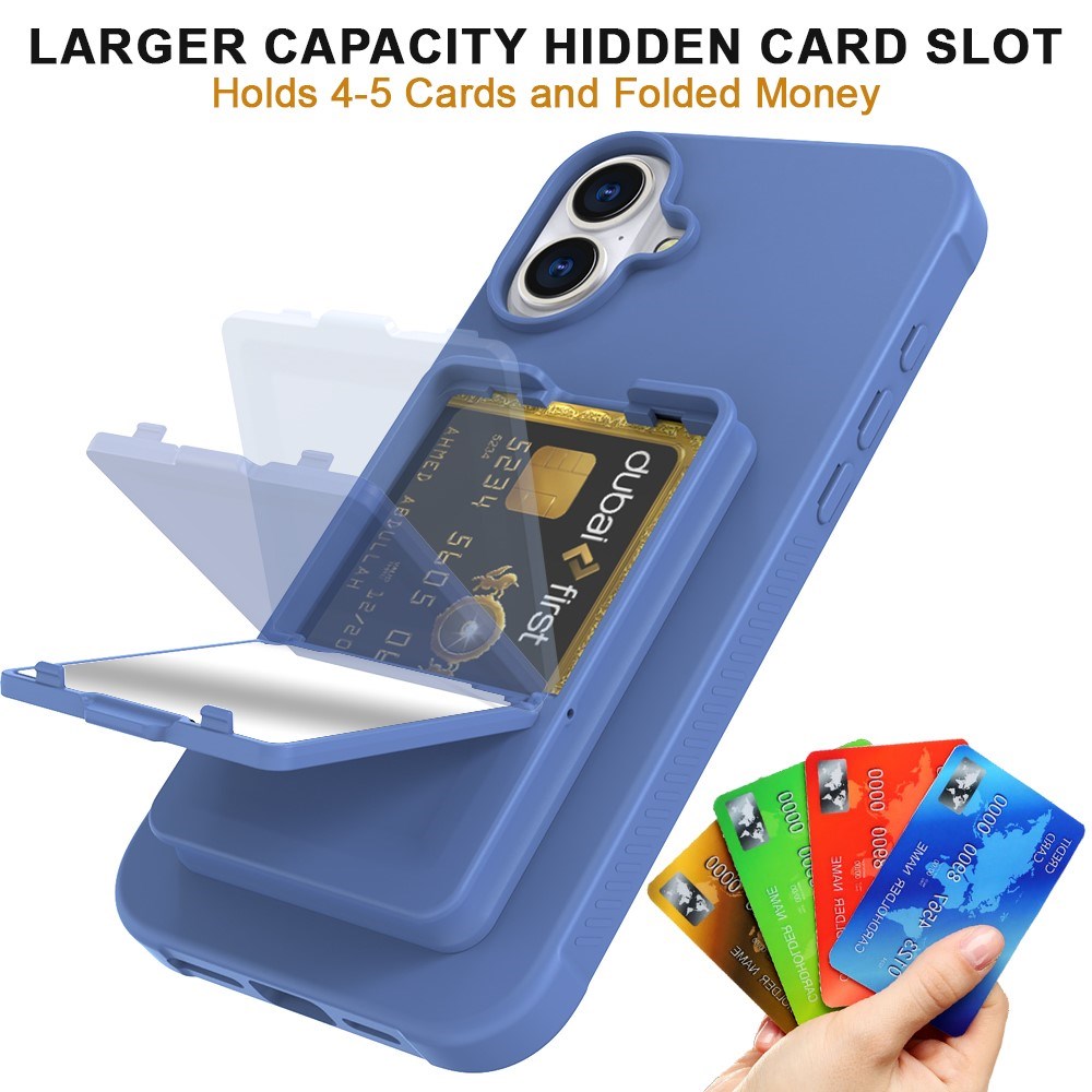 EIDERWOOD iPhone 16  Flexible Plastic Case with Card Holder & Built-in Mirror - Blue