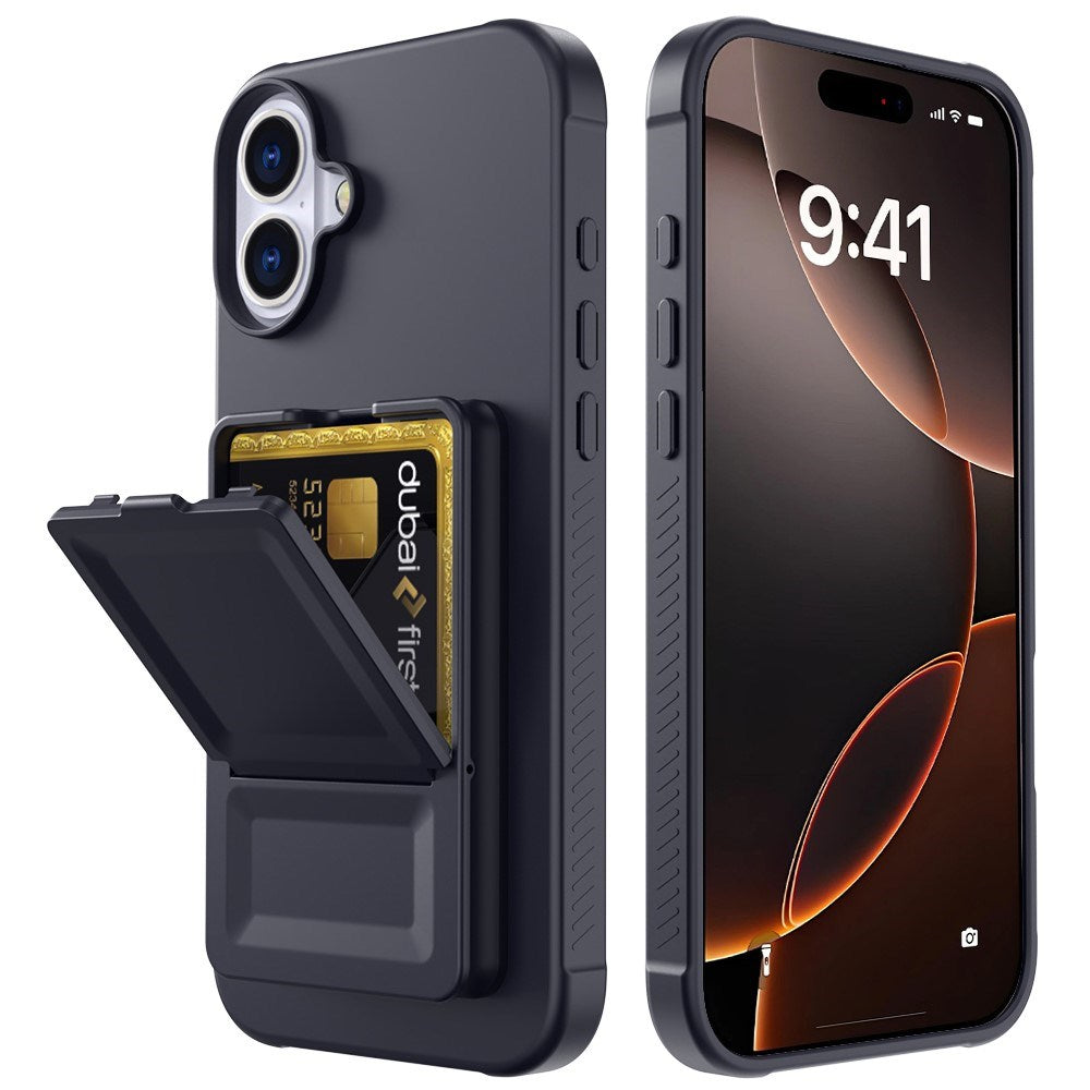 EIDERWOOD iPhone 16  Flexible Plastic Case with Card Holder & Built-in Mirror - Black