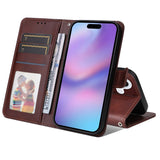 EIDERWOOD iPhone 17 Faux Leather Flip Case with Wallet & Strap - Brown