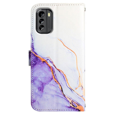 Nokia G60 Soft Leather Wallet Case - Marble - Purple / White