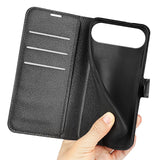EIDERWOOD iPhone Air Litchi Flip Case with Built-in Card Holder & Stand Function - Black