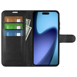 EIDERWOOD iPhone Air Litchi Flip Case with Built-in Card Holder & Stand Function - Black