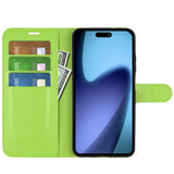 EIDERWOOD iPhone Air Litchi Flip Case with Built-in Card Holder & Stand Function - Green