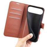 EIDERWOOD iPhone Air Litchi Flip Case with Built-in Card Holder & Stand Function - Brown
