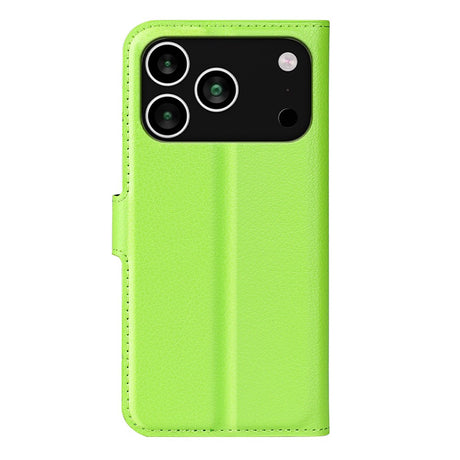 EIDERWOOD iPhone 17 Pro Litchi Flip Case with Built-in Card Holder & Stand Function - Green
