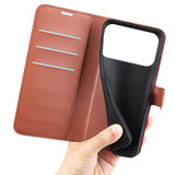 EIDERWOOD iPhone 17 Pro Litchi Flip Case with Built-in Card Holder & Stand Function - Brown