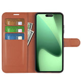 EIDERWOOD iPhone 17 Pro Litchi Flip Case with Built-in Card Holder & Stand Function - Brown