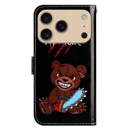 EIDERWOOD iPhone 17 Pro Faux Leather Case with Wallet & Strap - "Don't Touch My Phone" Bear