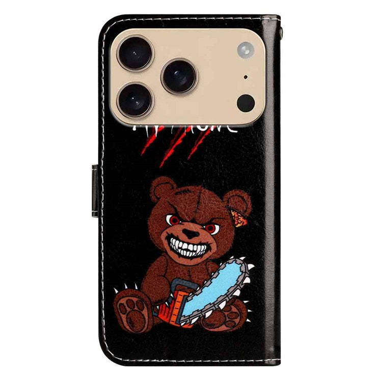 EIDERWOOD iPhone 17 Pro Max Faux Leather Case with Wallet & Strap - "Don't Touch My Phone" Bear