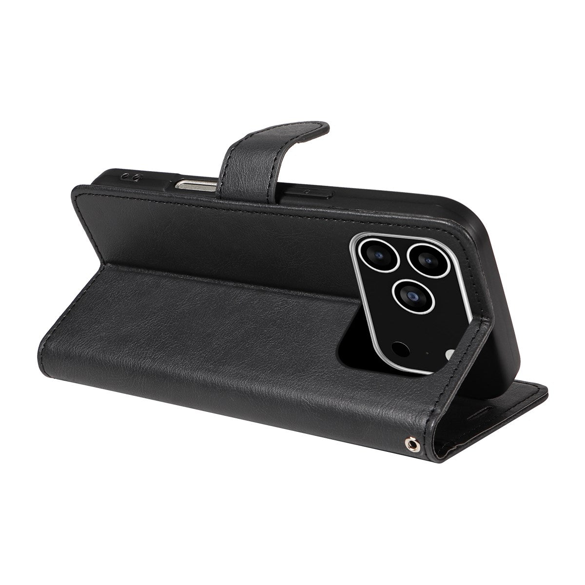 EIDERWOOD iPhone 17 Pro Faux Leather Case with Wallet & Strap - Black