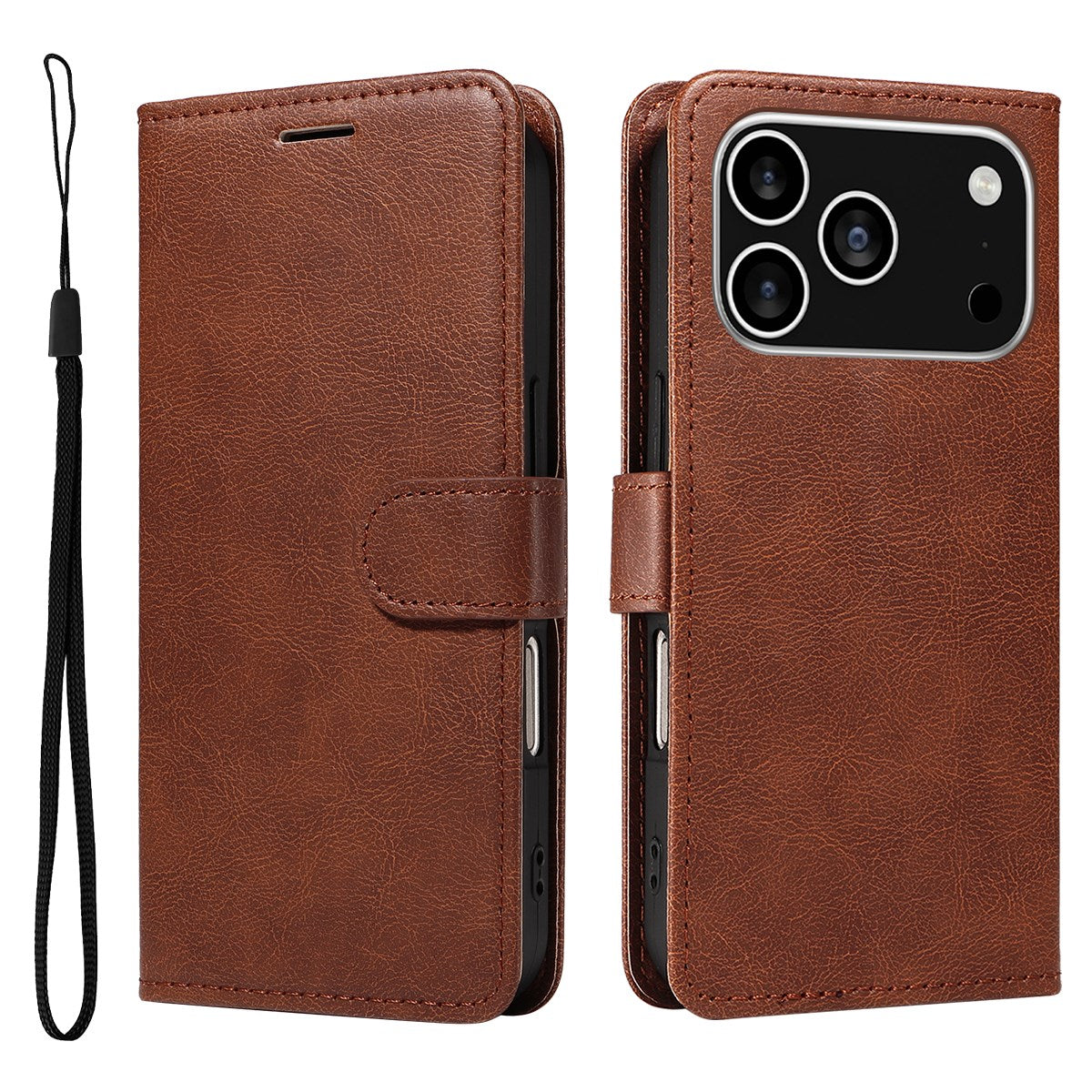 EIDERWOOD iPhone 17 Pro Faux Leather Case with Wallet & Strap - Brown