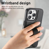 iPhone 16 Pro Hard Plastic Case with Faux Leather Back & Finger Strap - MagSafe Compatible - Black
