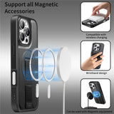 iPhone 16 Pro Hard Plastic Case with Faux Leather Back & Finger Strap - MagSafe Compatible - Black