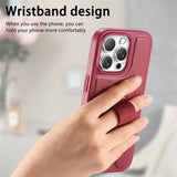 iPhone 16 Pro Hard Plastic Case with Faux Leather Back & Finger Strap - MagSafe Compatible - Red