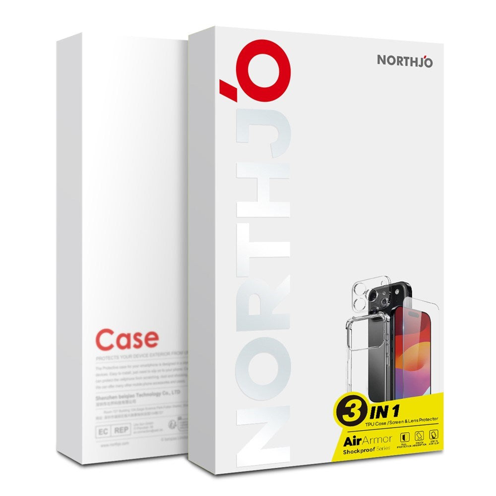 NORTHJO iPhone 17 3-in-1 Protection Set with Shock-Absorbing Flexible Plastic Case / Tempered Screen Protector Glass / Camera Lens Protector Glass - Transparent