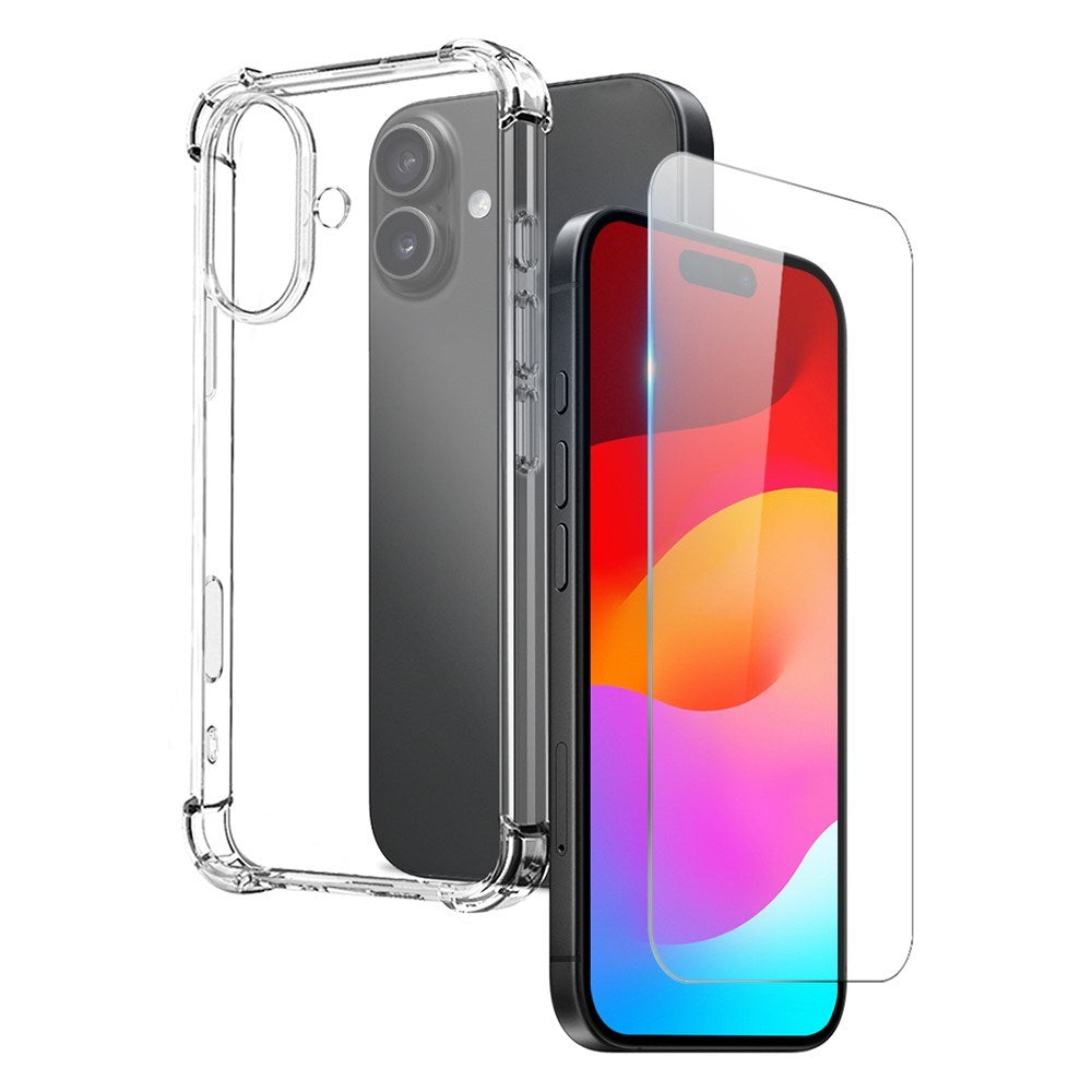 NORTHJO iPhone 17 2-in-1 Protection Set with Shock-Absorbing Flexible Plastic Case & Tempered Screen Protector Glass - Transparent