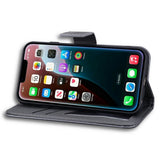 iPhone 17e / 16e Faux Leather Flip Case with Character Design - Grey